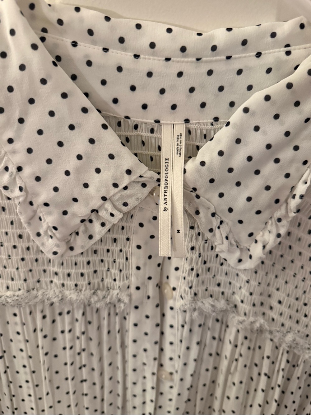 Anthropologie White Dress with Black Polka Dots